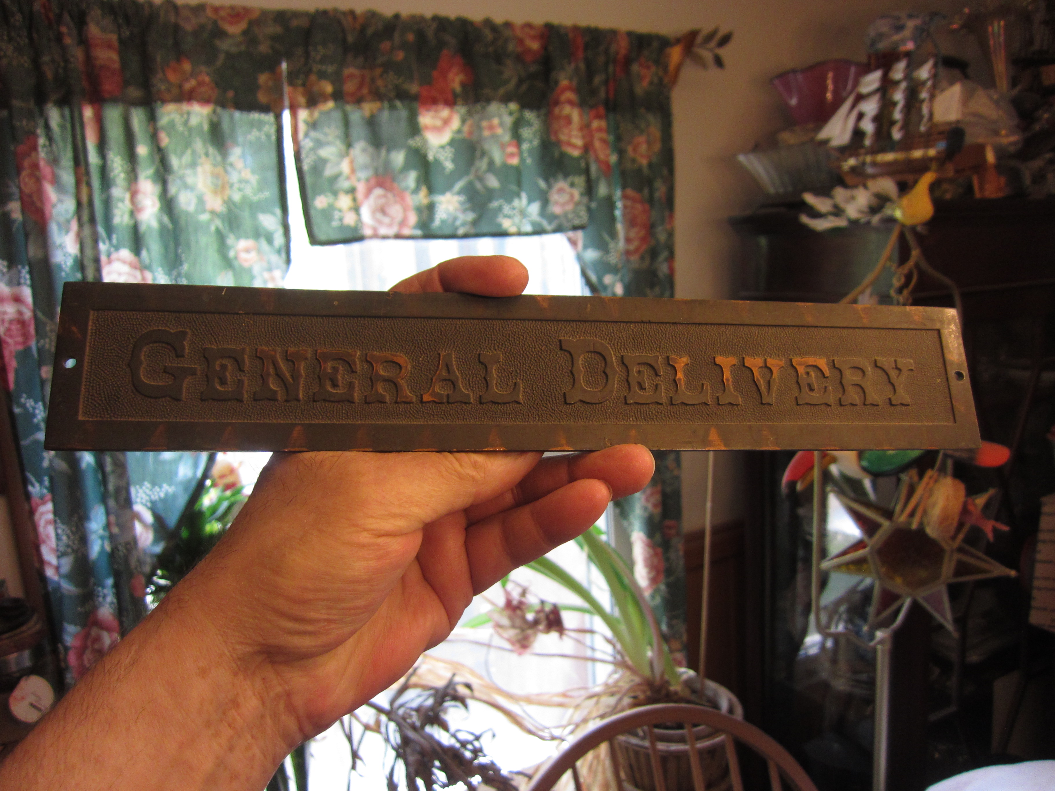 Antique Postal Sign Bronze Brass General Deliveries Plaque