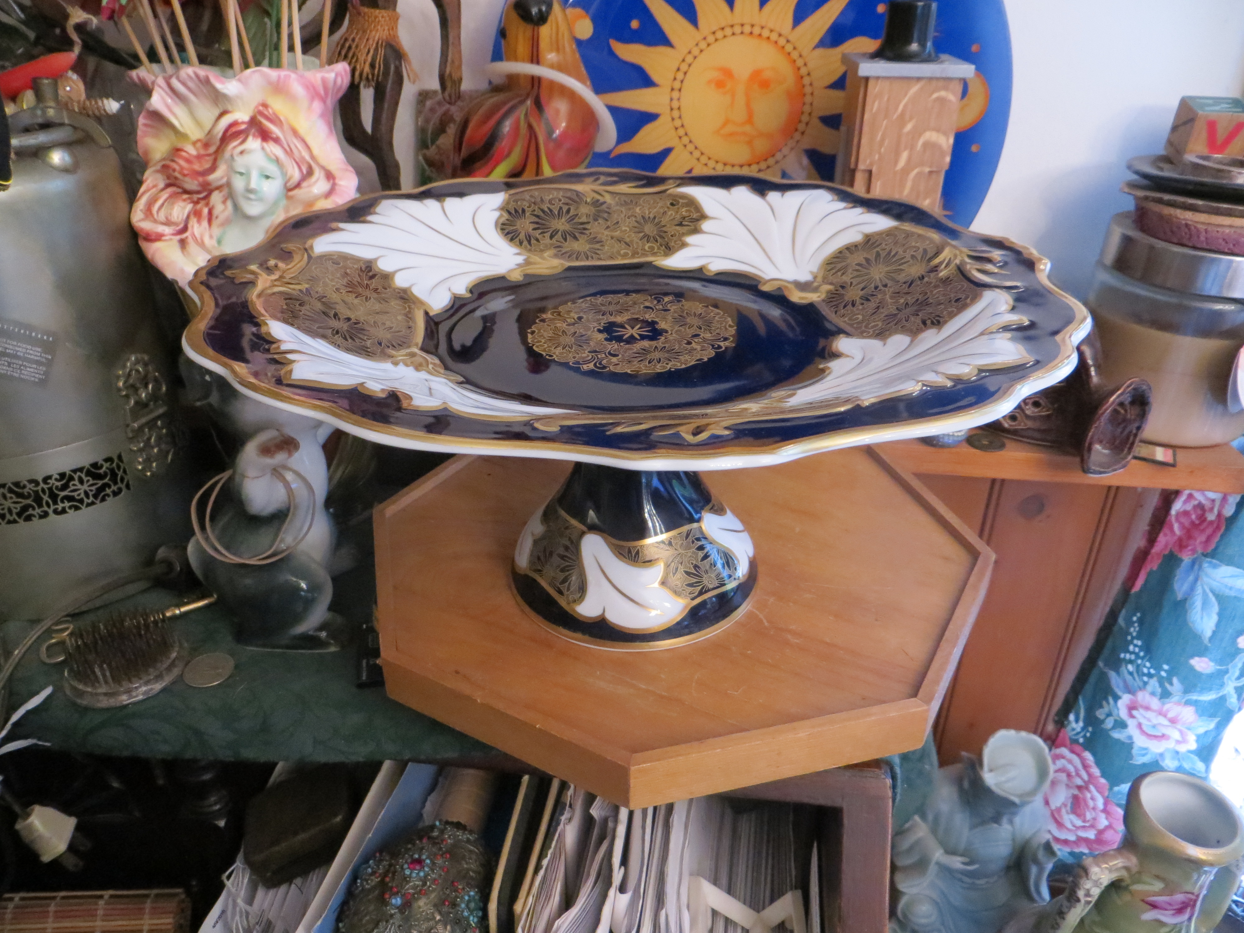 Echt Weimar Kobalt Blue/Gold/White Pedestal Serving Plate