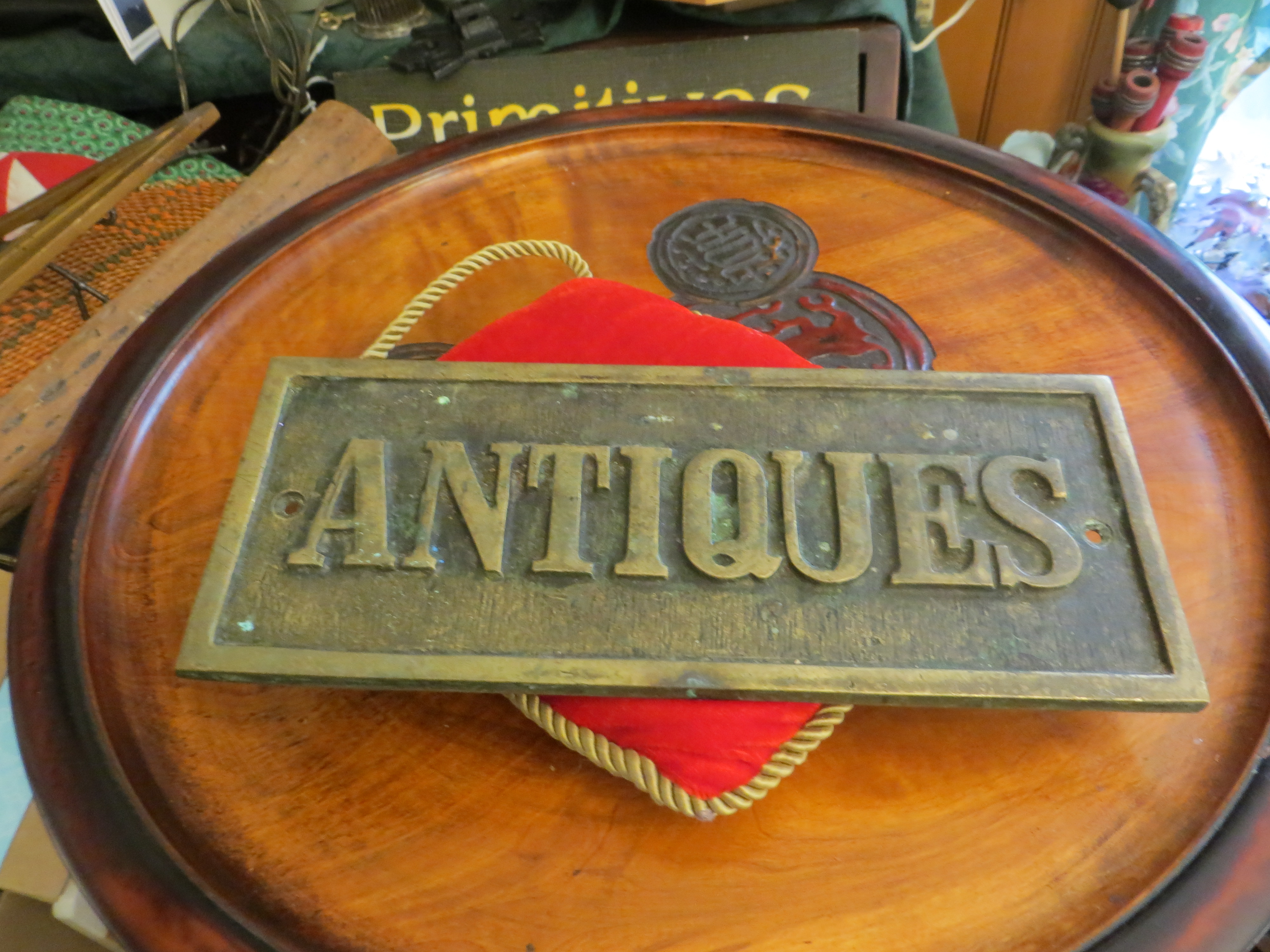 Vintage Store Sign Plaque Antiques, Solid Bronze Brass