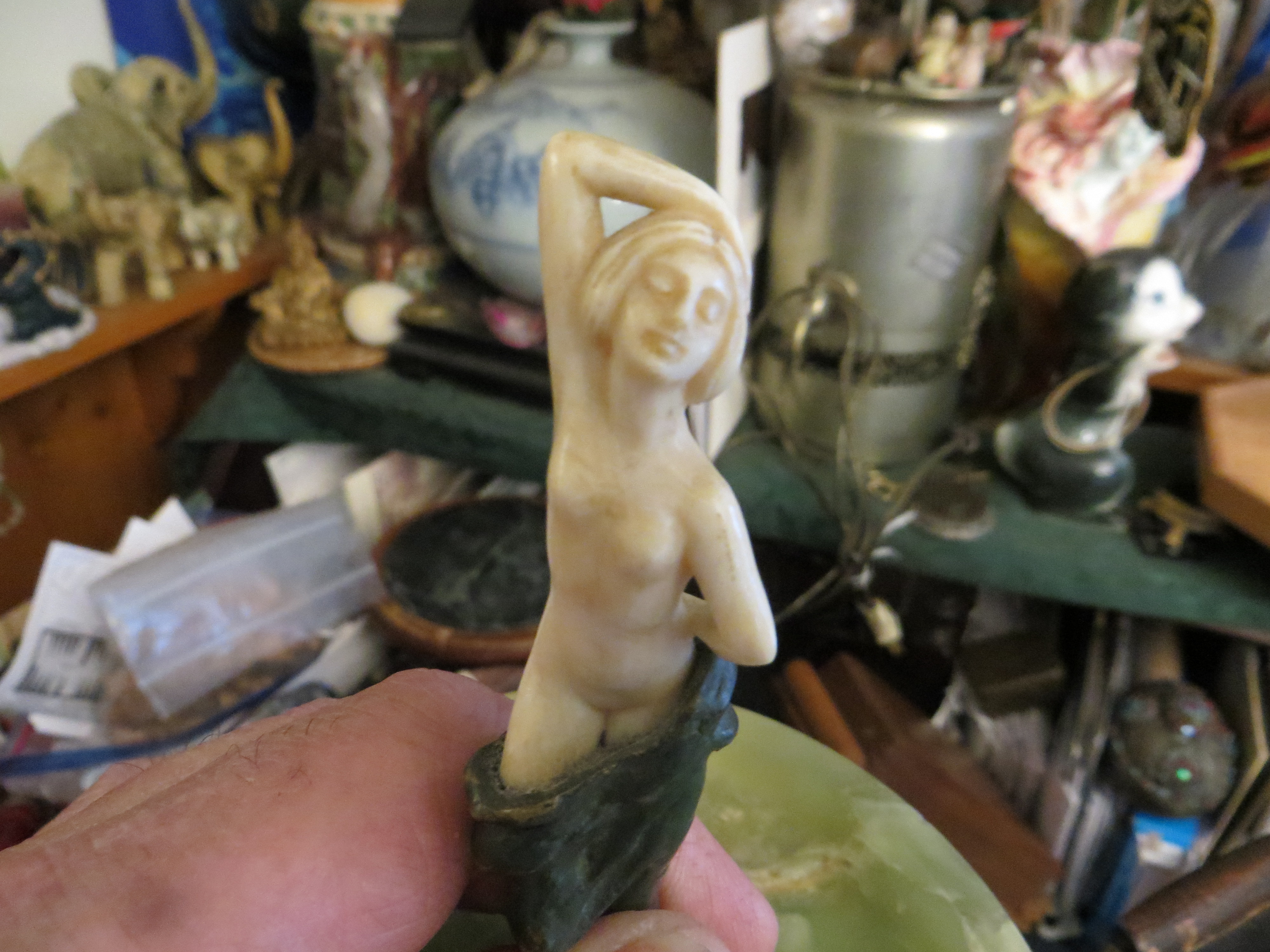 Art Deco Female Nude Bronze Sculpture and Onyx Marble Catchall
