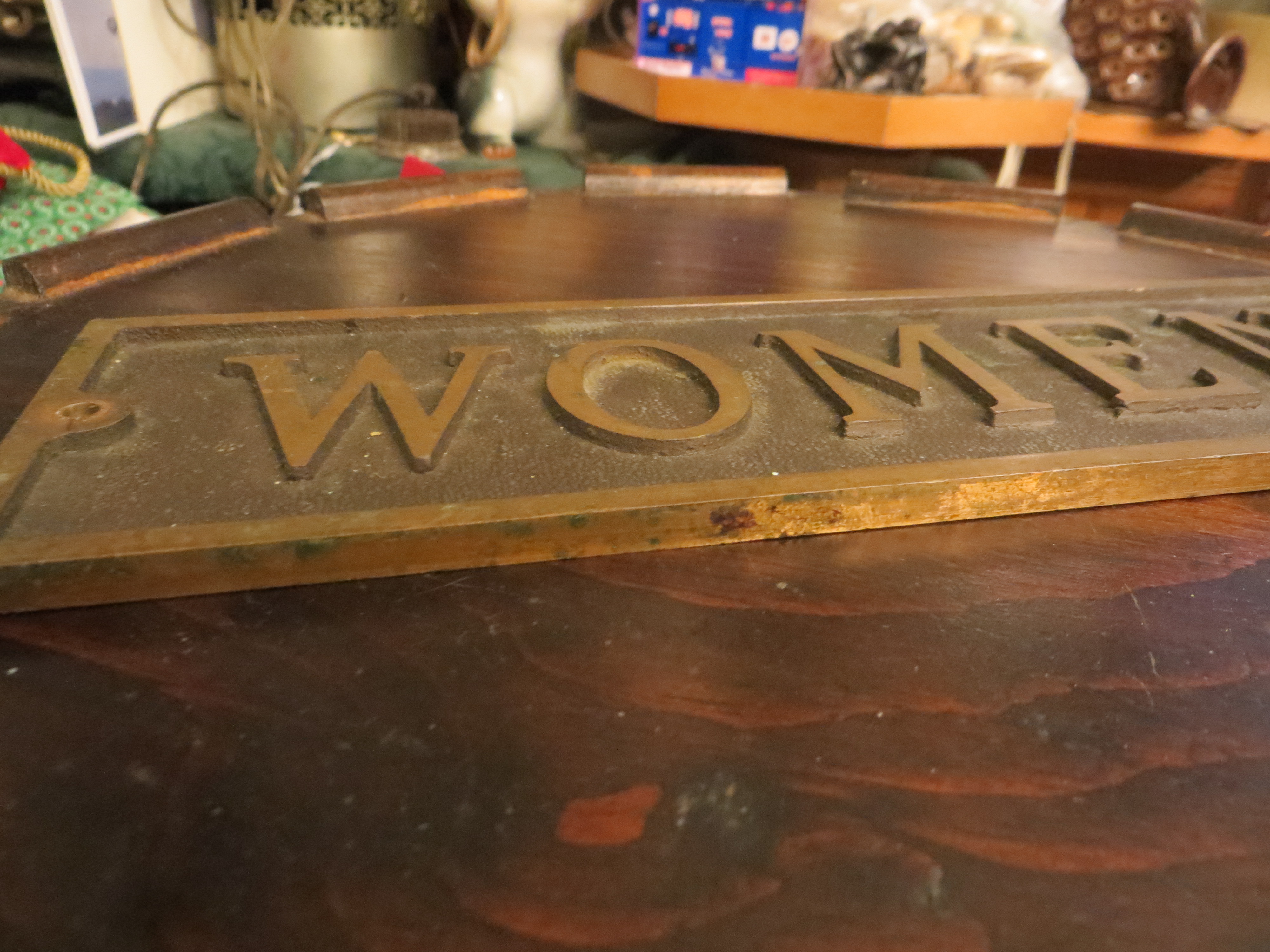Vintage Women Restroom Toilet Powder Room Sign Solid Bronze Brass