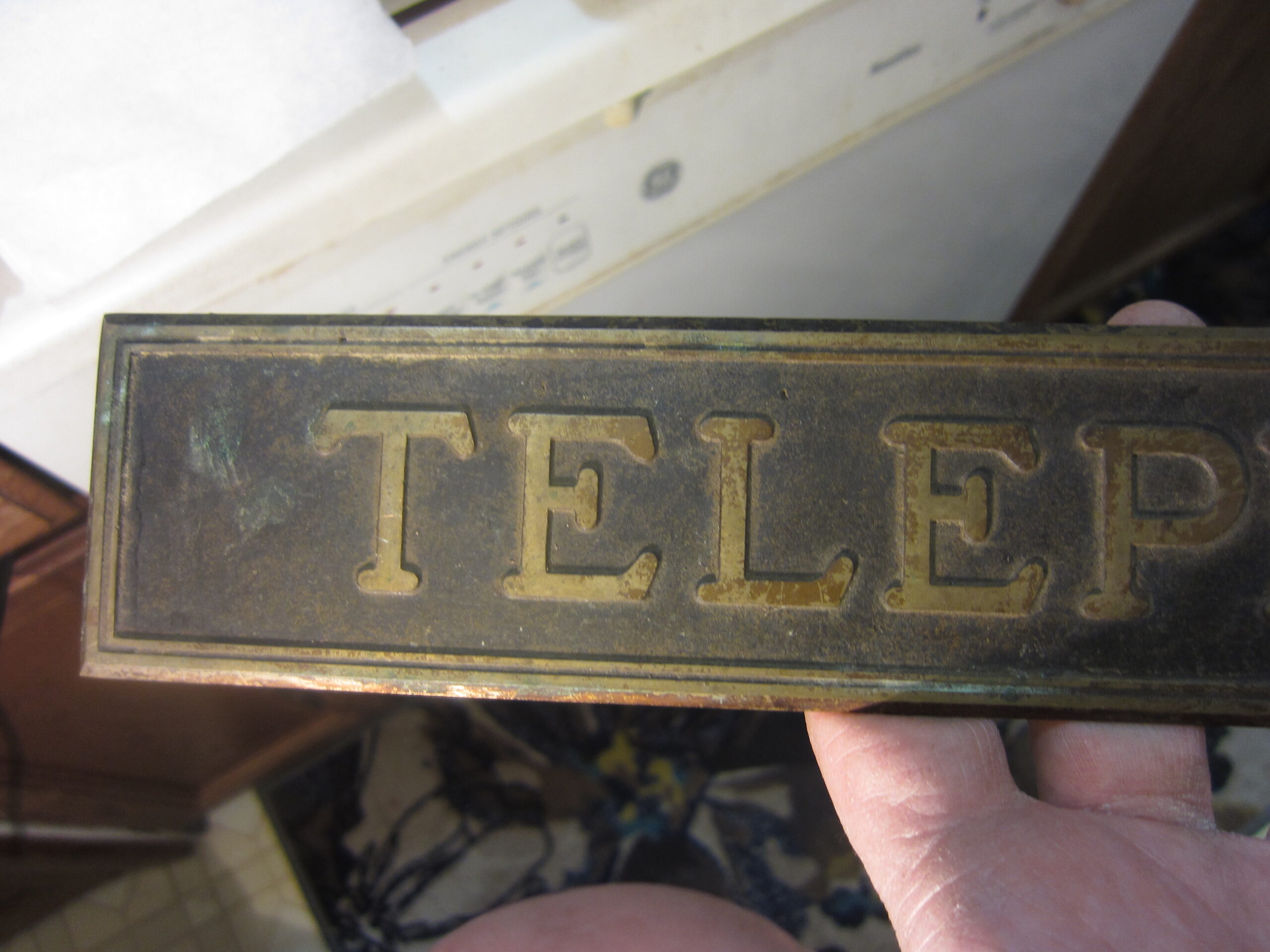 Antique Telephone Sign, Brass
